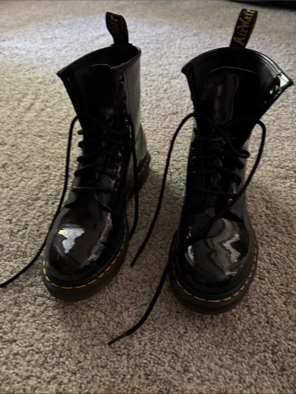 Dr. Martens Black Patent Lace-Up Combat Boots